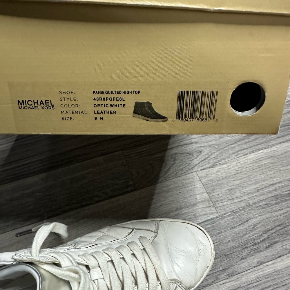 Michael Kors Paige Quilted High Top Sneaker Leather Optic White 9 - Picture 6 of 6